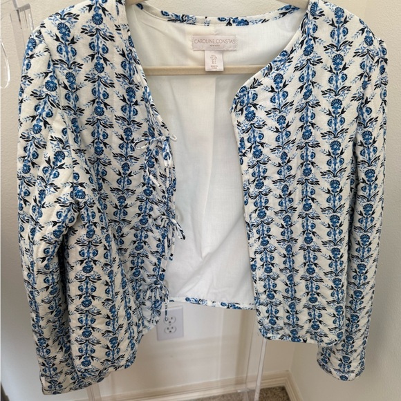 Caroline Constas White and Blue Floral Tie-Front Top - Picture 4 of 5